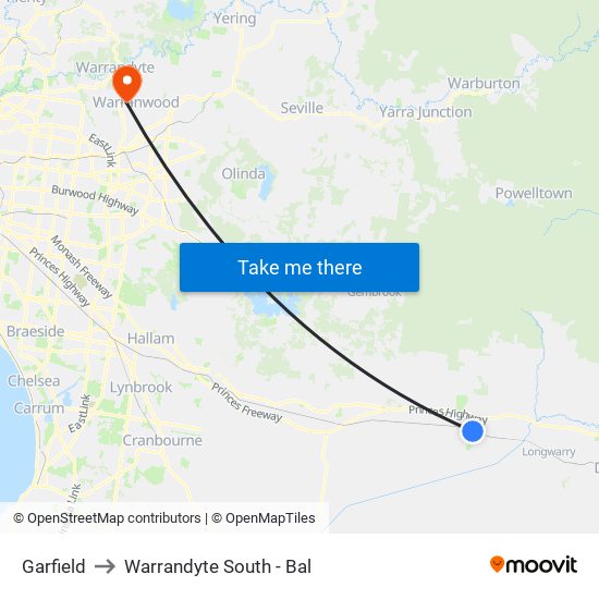 Garfield to Warrandyte South - Bal map