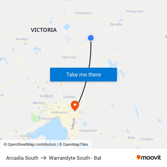 Arcadia South to Warrandyte South - Bal map