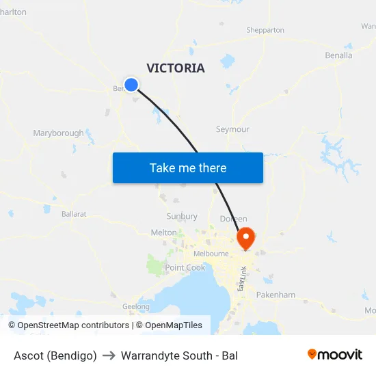 Ascot (Bendigo) to Warrandyte South - Bal map