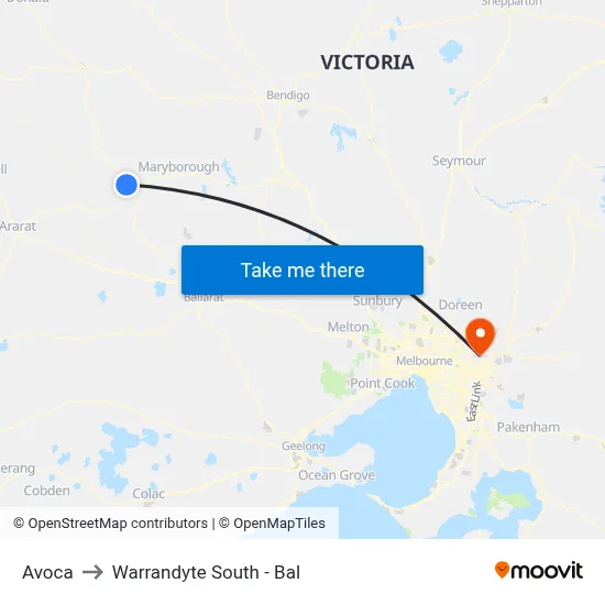 Avoca to Warrandyte South - Bal map