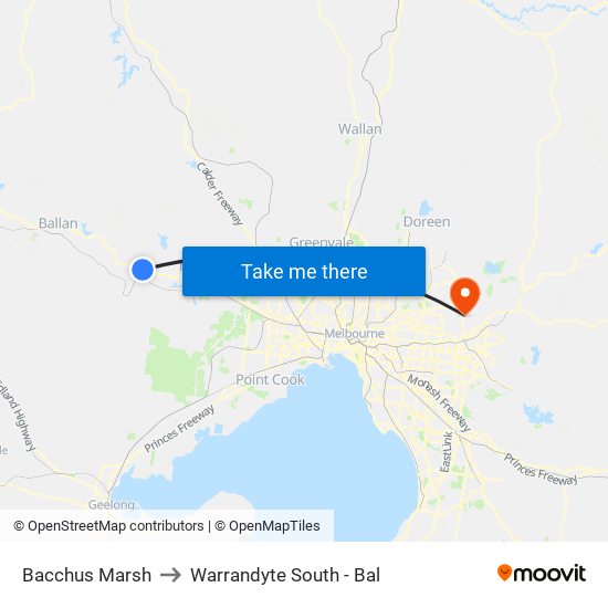 Bacchus Marsh to Warrandyte South - Bal map