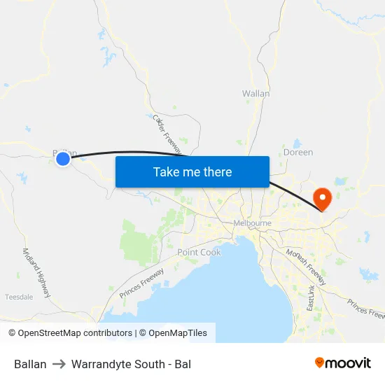 Ballan to Warrandyte South - Bal map