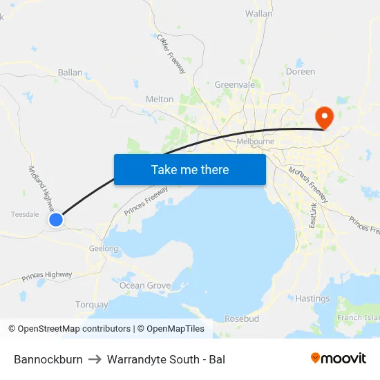 Bannockburn to Warrandyte South - Bal map
