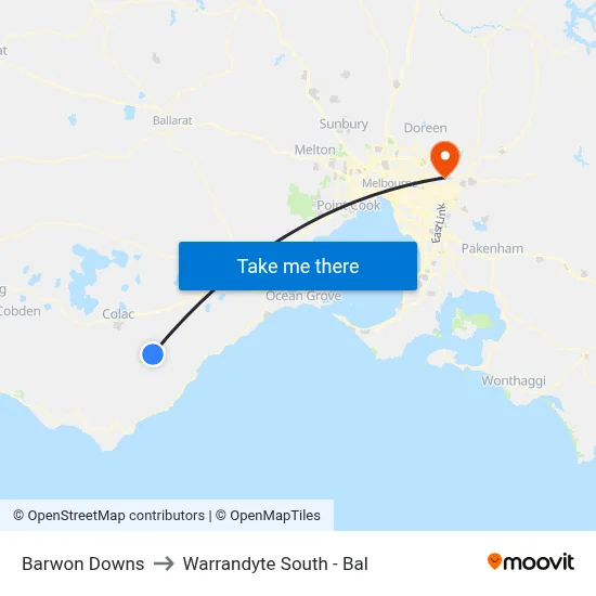 Barwon Downs to Warrandyte South - Bal map