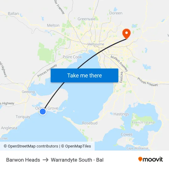 Barwon Heads to Warrandyte South - Bal map