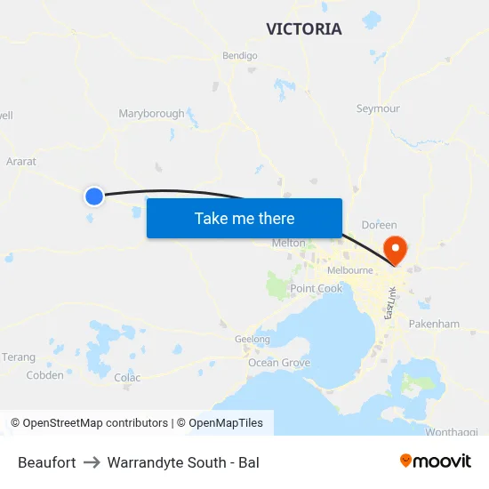Beaufort to Warrandyte South - Bal map