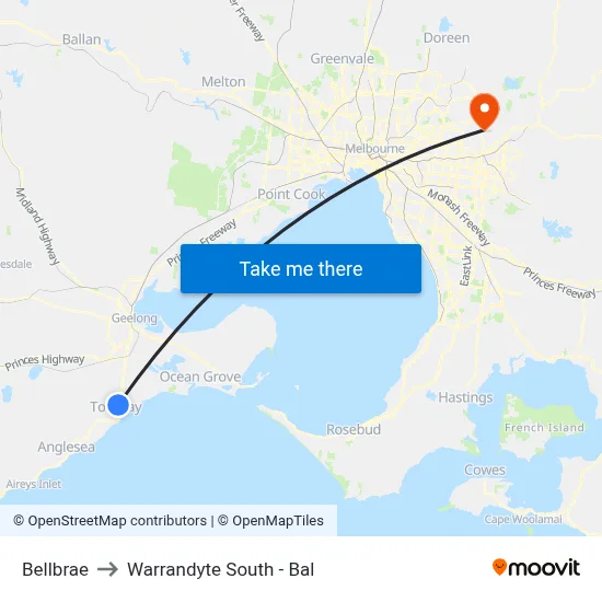 Bellbrae to Warrandyte South - Bal map