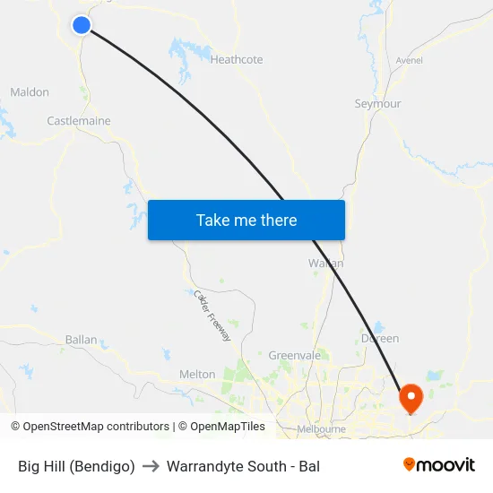 Big Hill (Bendigo) to Warrandyte South - Bal map