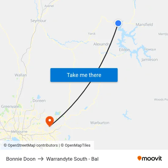 Bonnie Doon to Warrandyte South - Bal map