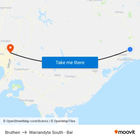 Bruthen to Warrandyte South - Bal map