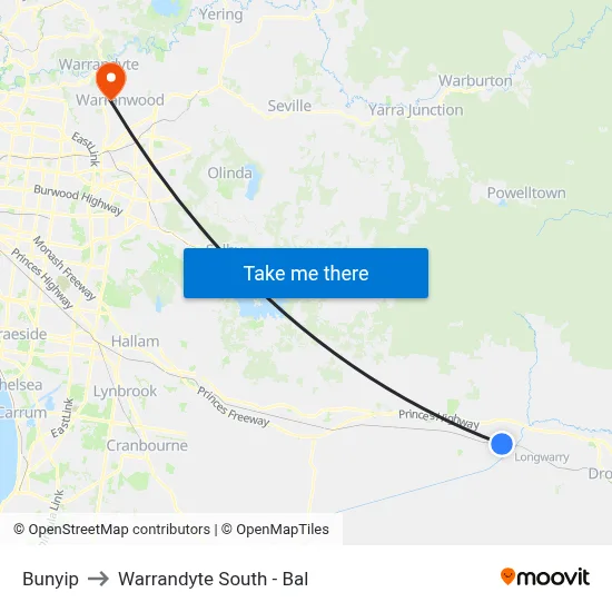 Bunyip to Warrandyte South - Bal map