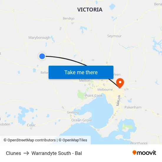 Clunes to Warrandyte South - Bal map