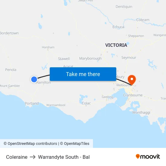 Coleraine to Warrandyte South - Bal map