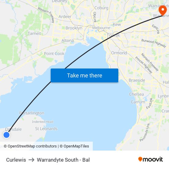 Curlewis to Warrandyte South - Bal map