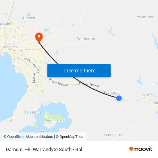 Darnum to Warrandyte South - Bal map