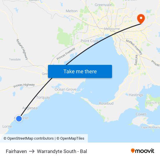 Fairhaven to Warrandyte South - Bal map