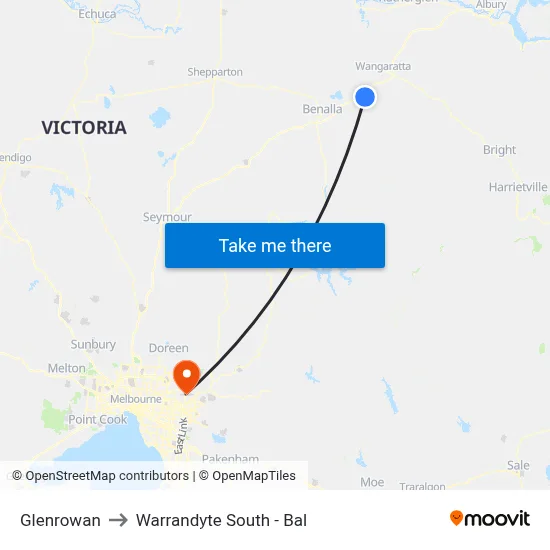 Glenrowan to Warrandyte South - Bal map