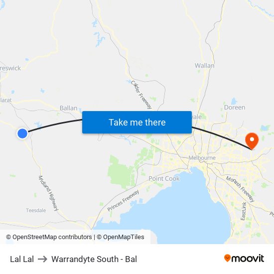 Lal Lal to Warrandyte South - Bal map