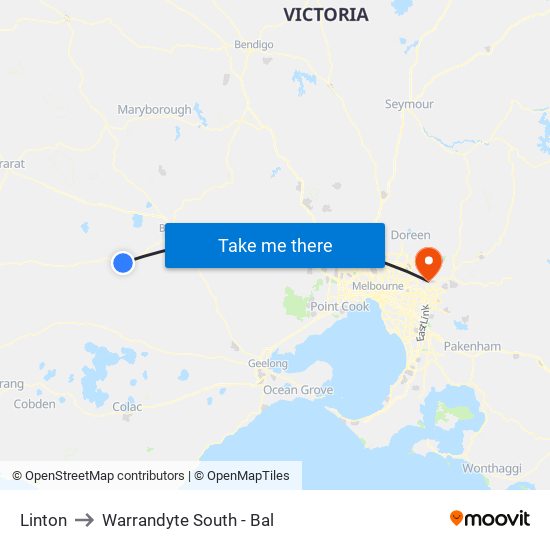 Linton to Warrandyte South - Bal map