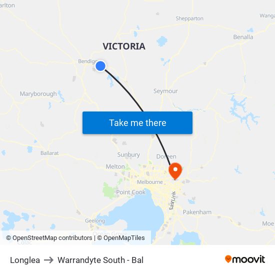 Longlea to Warrandyte South - Bal map