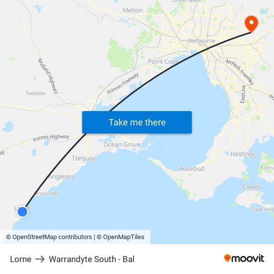 Lorne to Warrandyte South - Bal map