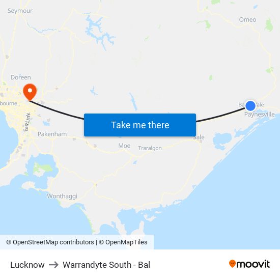 Lucknow to Warrandyte South - Bal map
