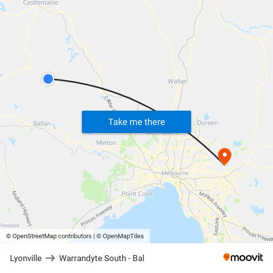 Lyonville to Warrandyte South - Bal map