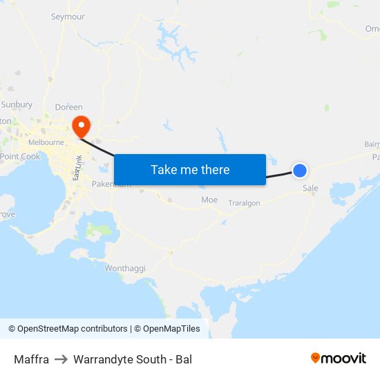 Maffra to Warrandyte South - Bal map