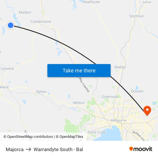 Majorca to Warrandyte South - Bal map