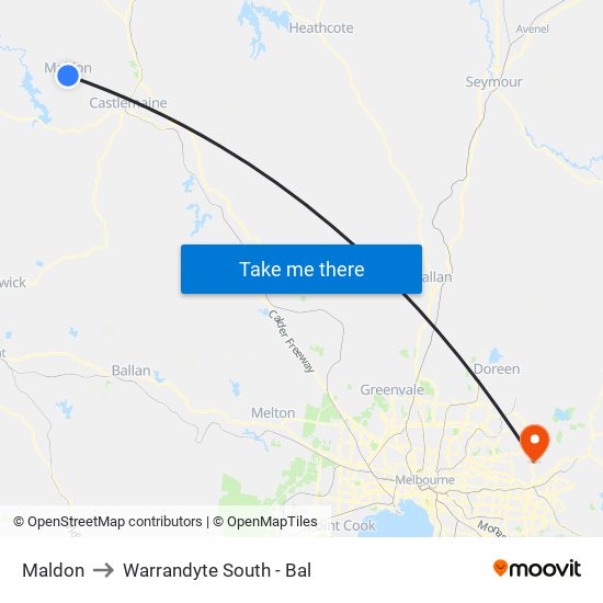 Maldon to Warrandyte South - Bal map