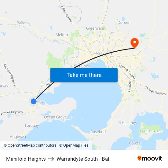 Manifold Heights to Warrandyte South - Bal map