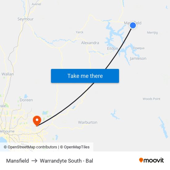 Mansfield to Warrandyte South - Bal map