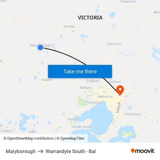 Maryborough to Warrandyte South - Bal map