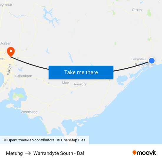 Metung to Warrandyte South - Bal map