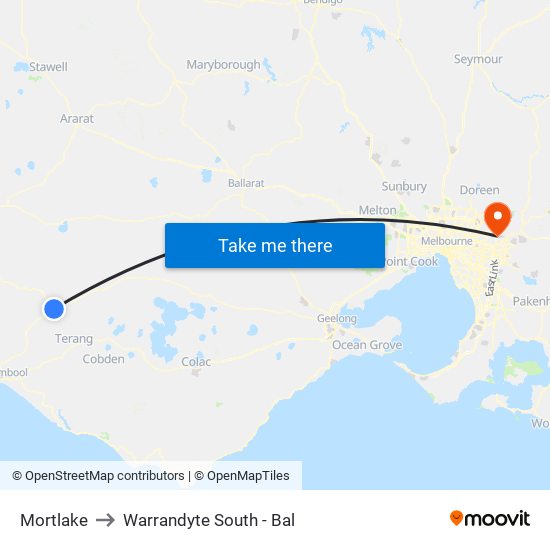 Mortlake to Warrandyte South - Bal map