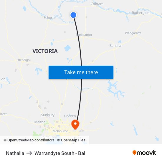 Nathalia to Warrandyte South - Bal map