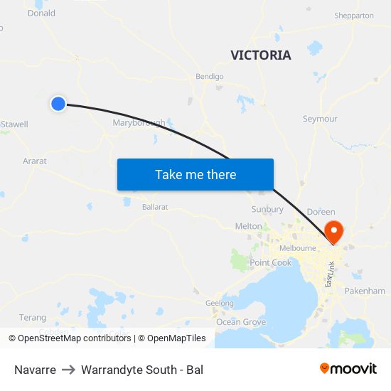 Navarre to Warrandyte South - Bal map