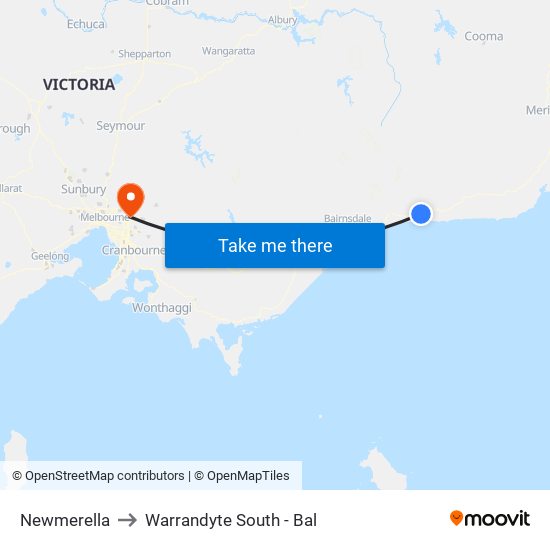 Newmerella to Warrandyte South - Bal map