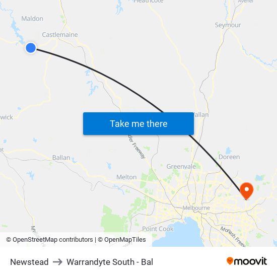 Newstead to Warrandyte South - Bal map