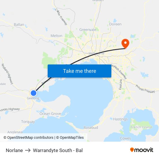 Norlane to Warrandyte South - Bal map