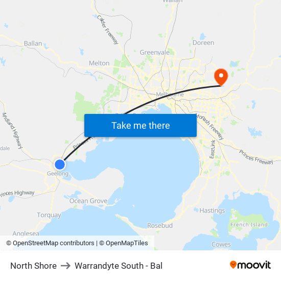 North Shore to Warrandyte South - Bal map