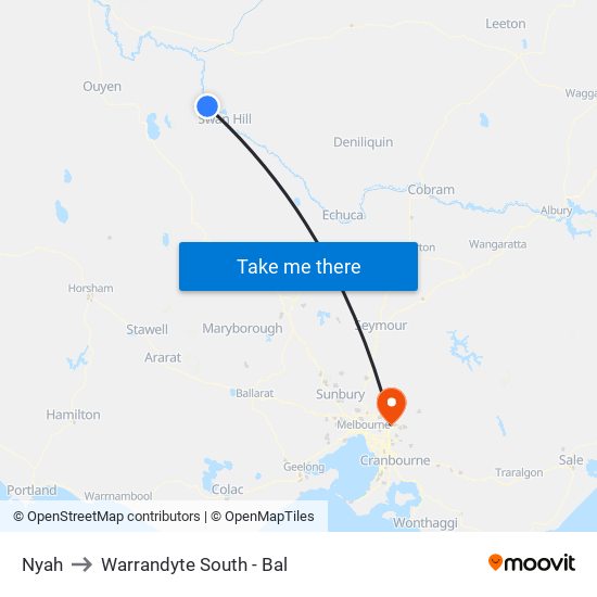 Nyah to Warrandyte South - Bal map