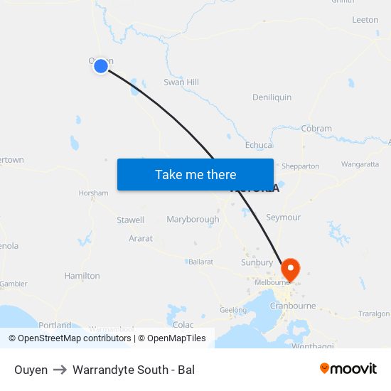 Ouyen to Warrandyte South - Bal map