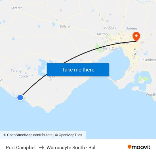 Port Campbell to Warrandyte South - Bal map