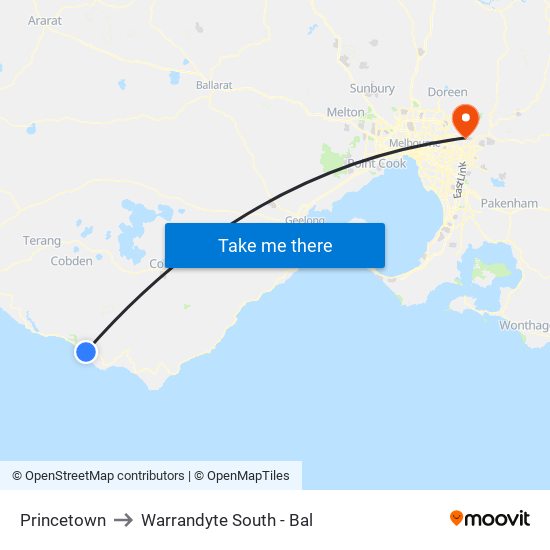 Princetown to Warrandyte South - Bal map