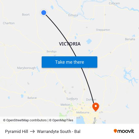 Pyramid Hill to Warrandyte South - Bal map