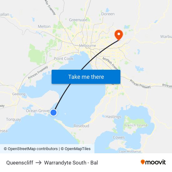 Queenscliff to Warrandyte South - Bal map