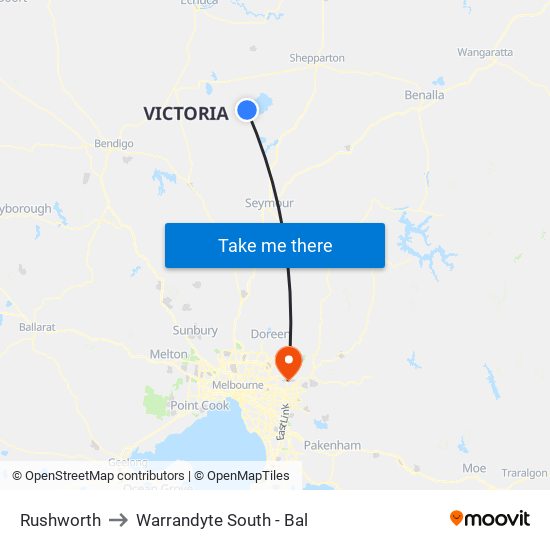 Rushworth to Warrandyte South - Bal map