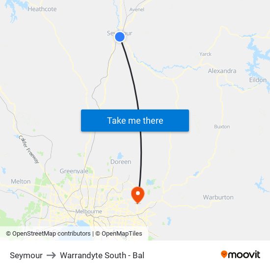 Seymour to Warrandyte South - Bal map
