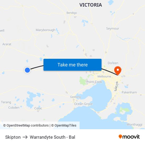 Skipton to Warrandyte South - Bal map